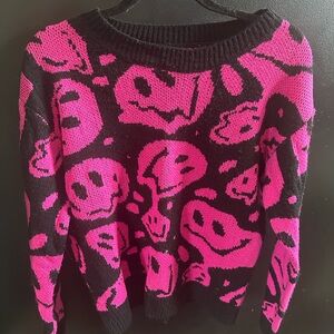 Pink and Black Smile Pattern Sweater